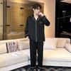 Ice silk couple pajamas women's new spring and autumn long-sleeved trousers simple cardigan can be worn outside men's loungewear suit