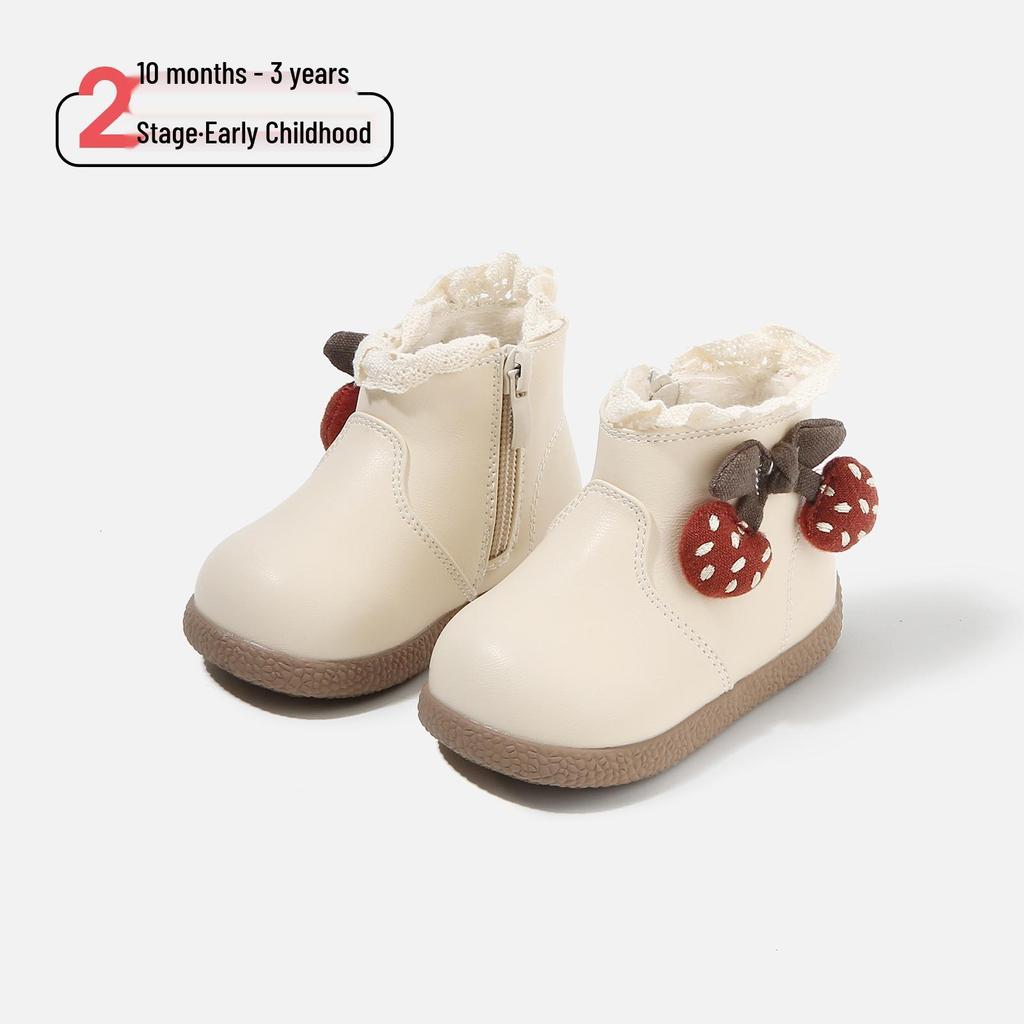 Stylish Baby Girls' Mid-Top Boots - 2025 Autumn/Winter Korean Princess Soft-Soled Cotton Footwear