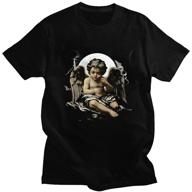 Male Vintage Angel Aesthetic Design T Shirt Streetwear Short Sleeves Pure Cotton Colthing Fashion Casual Design Graphic Tee Tops