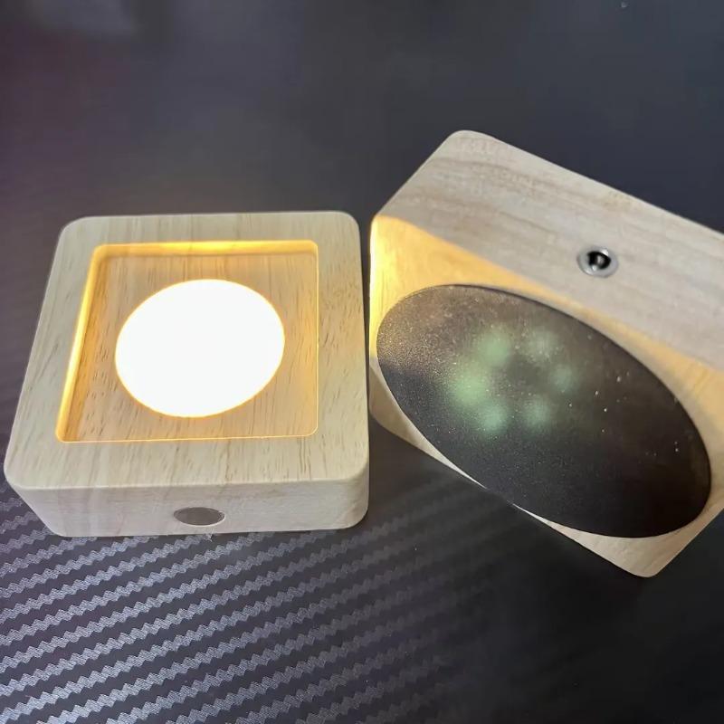 Square Led Wooden Lamp Holder Rechargeable Night Light Desktop Atmosphere Lamps Solid Wood Lights Base Art Decoration Fixtures