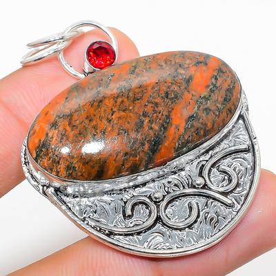 Natural Unakite, Garnet Gemstone 925 Sterling Silver Gift Pendant 2.17" s2L39