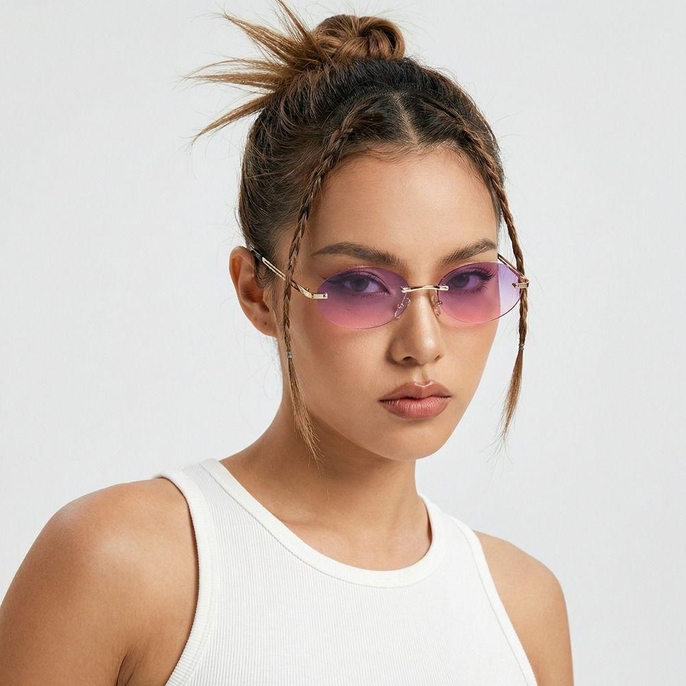 Vintage Frameless Sunglasses Metal UV Protection Sunglasses Trendy Fashion Sunglasses  Travel