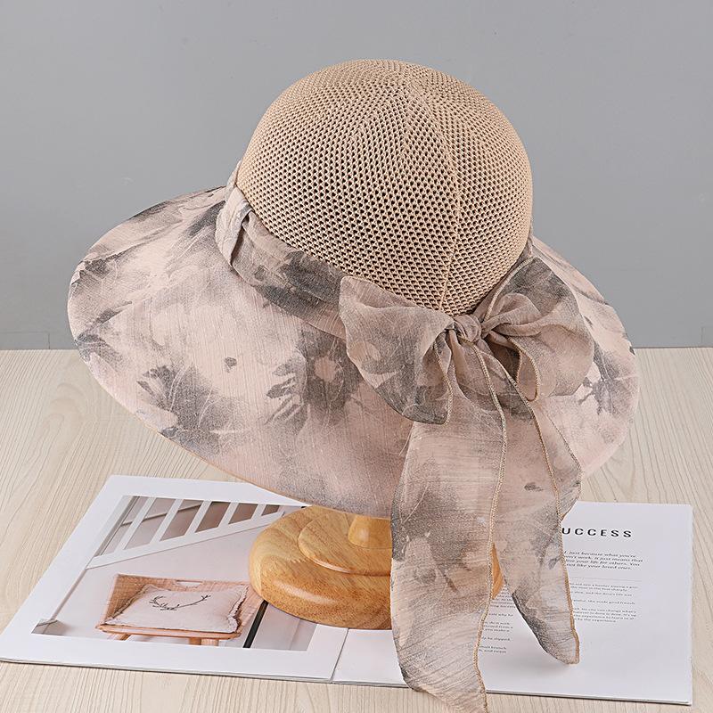 Big Eaves Sunscreen Hat Women'S Summer Breathable Bow Bucket Hat Outdoor Leisure Sunshade Uv Protection Hat