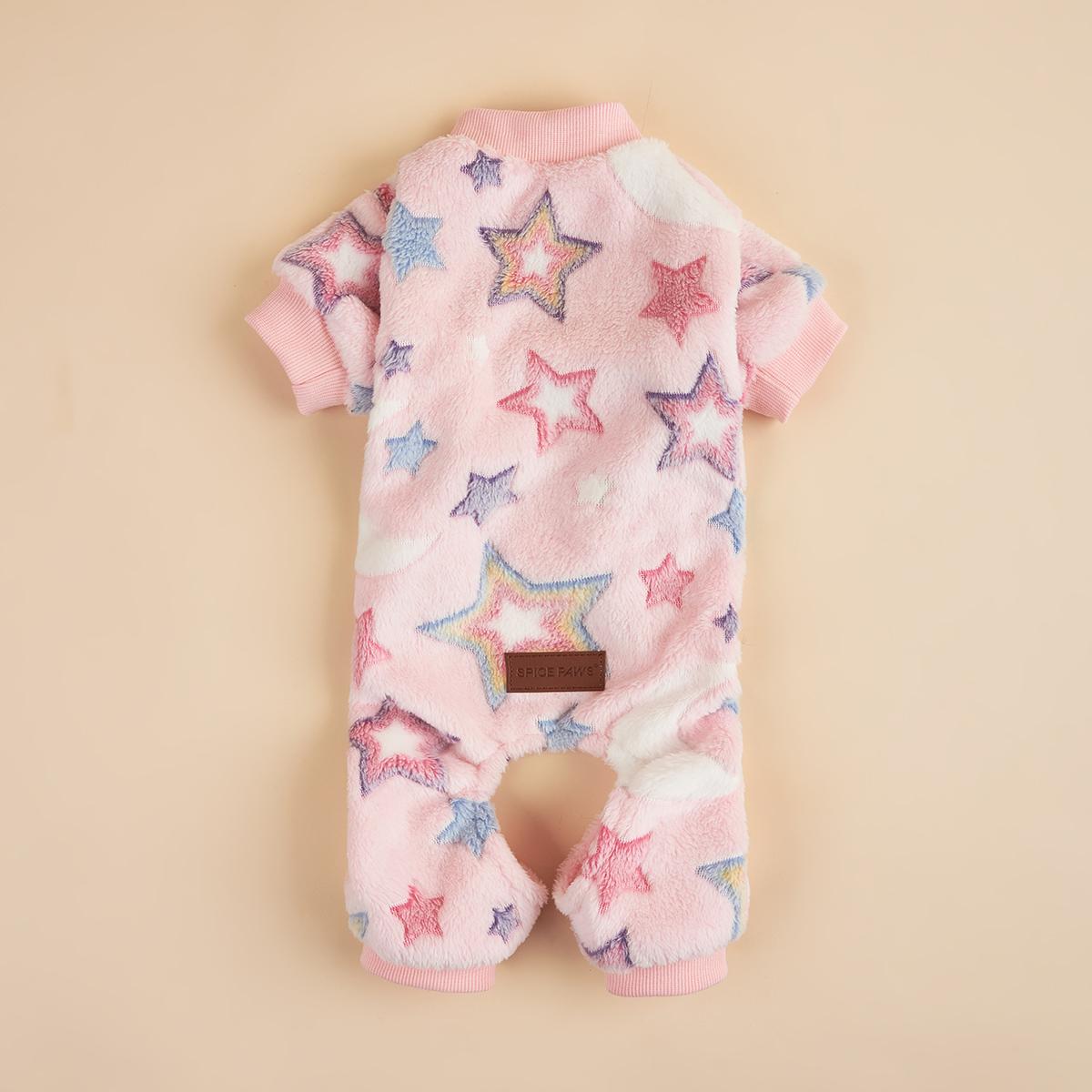 

Pink Plush Dog Pajamas for Small Dogs Girl Winter Warm Puppy Pjs Fleece Clothes Sweater Outfit Cold Weather Dog Colorful Stars P XS（old） розовый