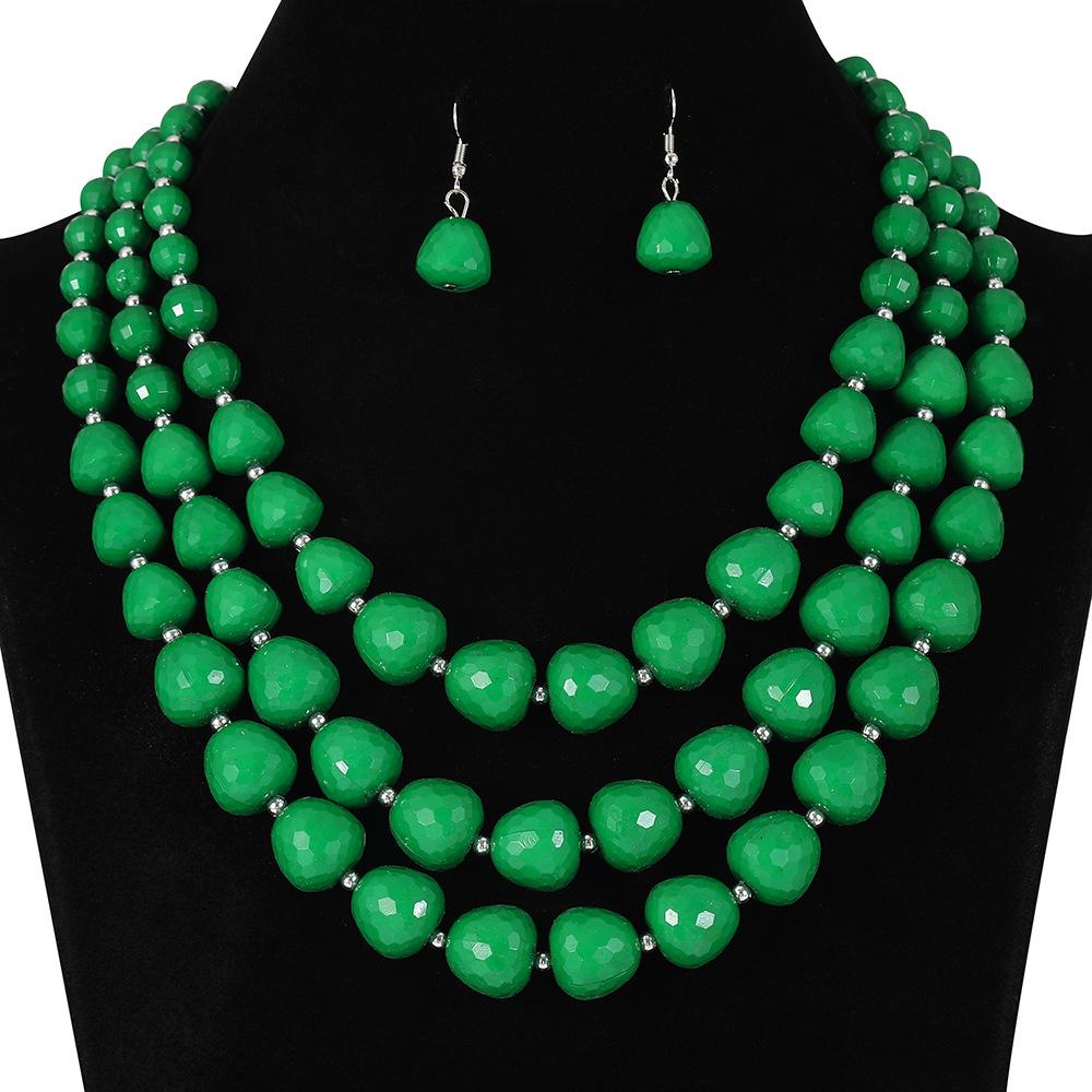 

Handmade Beaded Exaggerated Jewelry Set, Multi-Layer Necklace, Earrings, Retro Atmospheric Accessories зелений