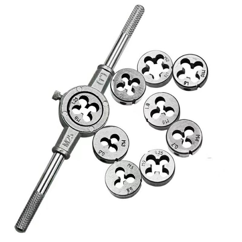 Set di Maschi e Filiere Manuali 12/20 Pezzi M3-M12 Conico Dritto Strumenti di Foratura Portatili per Compiti di Foratura su Acciaio Inossidabile