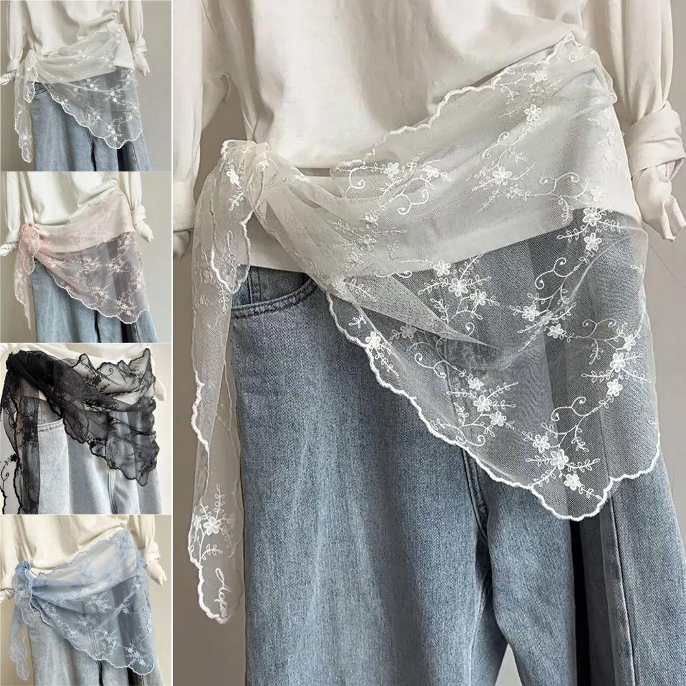 Trend Floral Embroidery Women's Lace Belt Versatile Korean Version Hem Skirt Triangle Scarf Women's Pants Waist Decorative