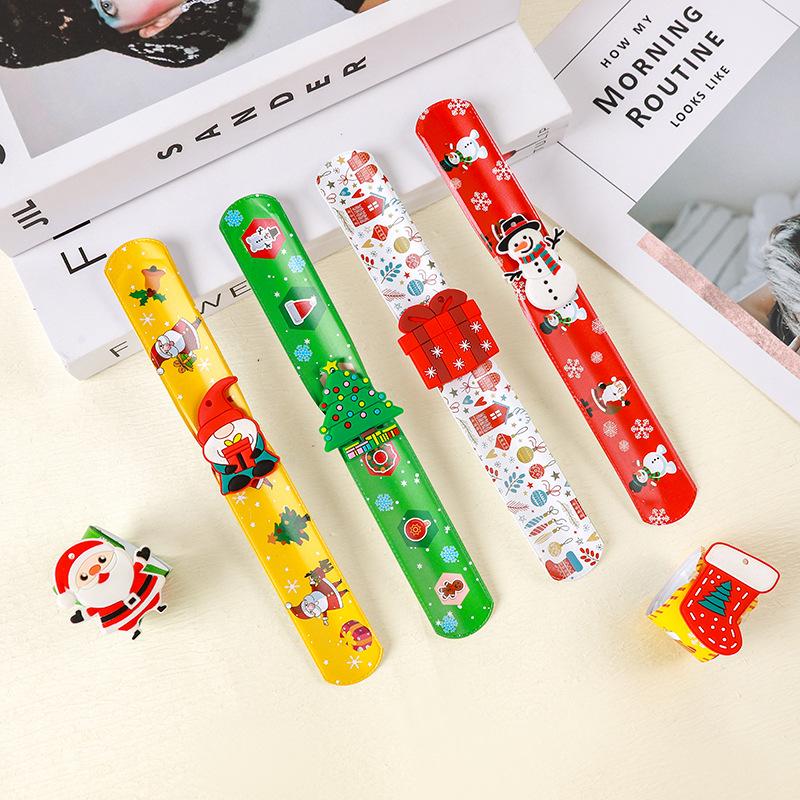 Cute Christmas Cartoon Snap Bracelet for Kids: Snowman, Santa, Slap Band Toy