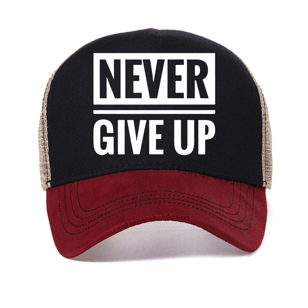 

never give up Print Design baseball cap Unisex S summer outdoor Adjustable Sports Caps fashion Breathable mesh Snapback hat Adjustable