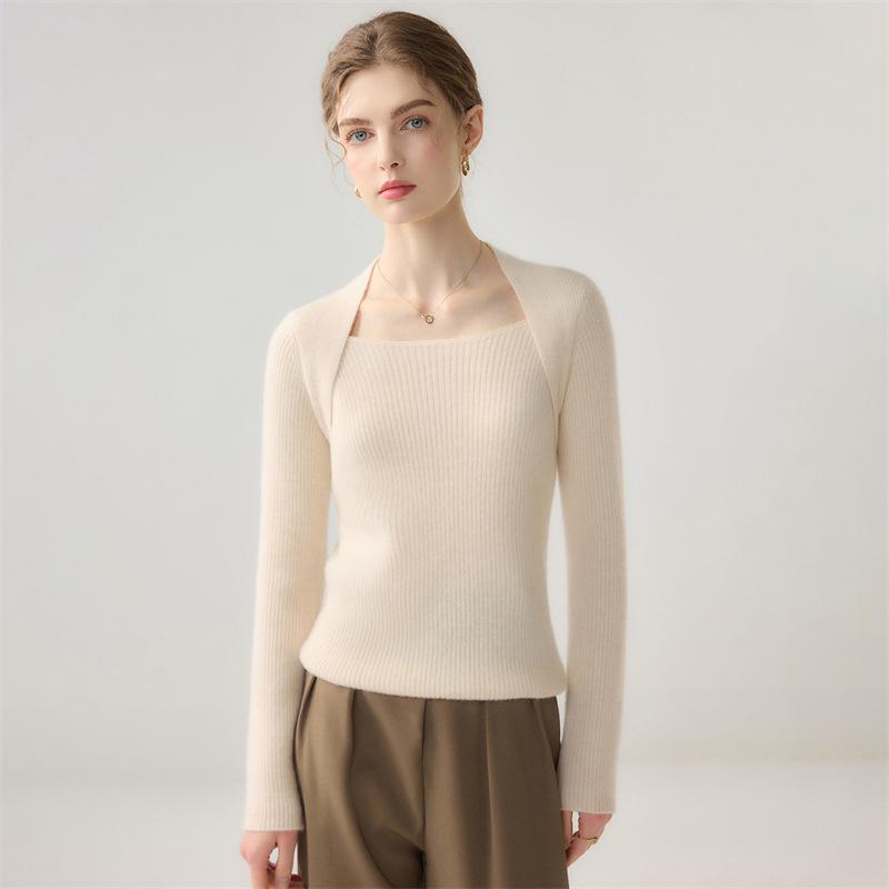 Lekasha Women's 100% Pure Cashmere Square Neck Slim-Fit Pullover
