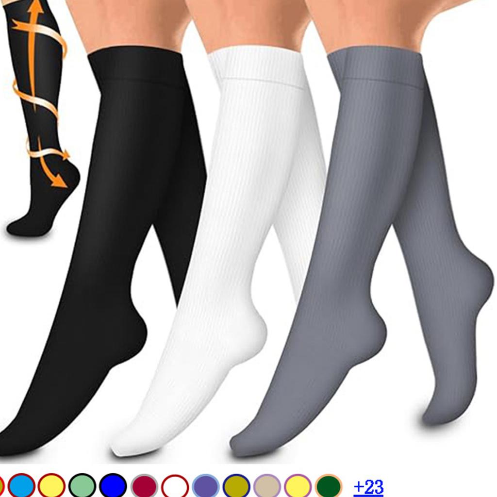 3 Pairs Compressed Socks with Elastic Fabric Leg Support Stockings for Promoting Better Circulation and Muscle Recovery