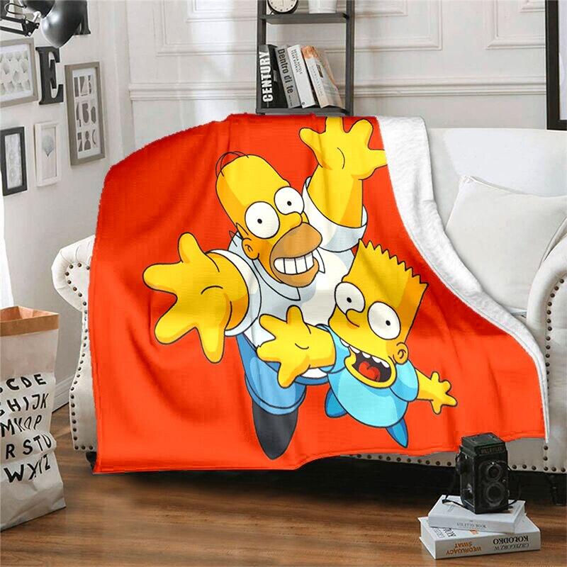 S-Simpson Měkký plyšový rozkládací pohovka Hodící Cartoon Moderní flanelové přikrývka Potah Tištěná přikrývka Dárek Piknikové deky
