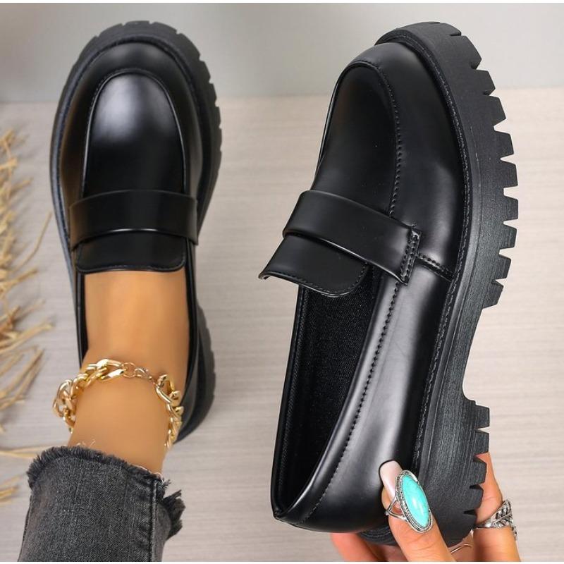 Fashion British Style Platform Loafers Women Plus Size Round Toe Single Shoe Woman Thick Bottom Pu Leather Shoes Mujer Platform Sneakers