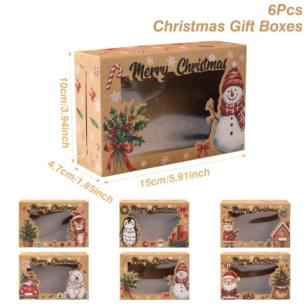 6pcs/Set Foldable Kraft Paper Boxes PVC Window Gift Packaging Boxes Christmas Season
