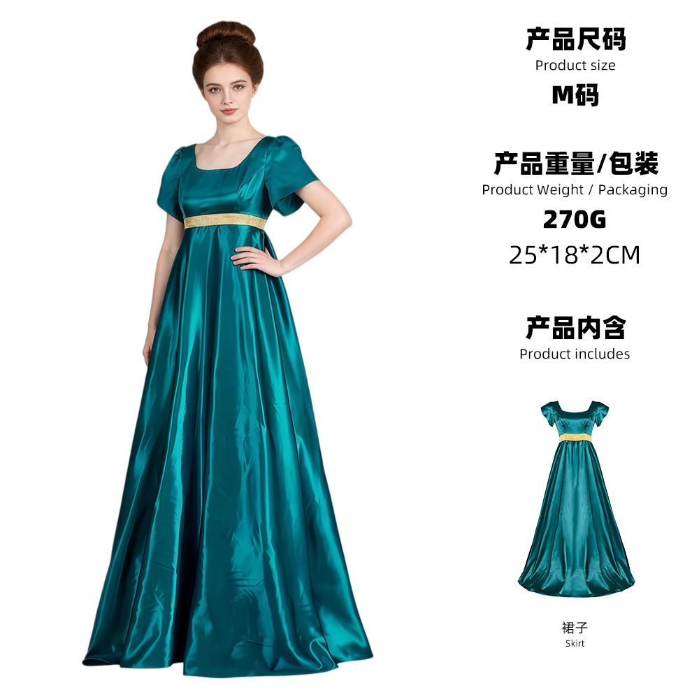 5 Bridgeton Regency Dress Silk Satin Bubble Sleeve Long Dress Halloween Victorian Cosplay Dress
