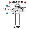 Shaped cutter with bearing, decorative, HM, 28.6 x 11.7 mm, 6 mm shank
