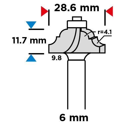 Shaped cutter with bearing, decorative, HM, 28.6 x 11.7 mm, 6 mm shank