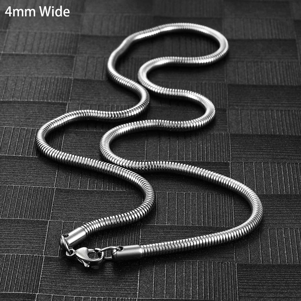 Classic Round Snake Bone Chain Stainless Steel Rolo Necklace for Women and Men Silver and Gold Color Plated Choker Metal Jewelry