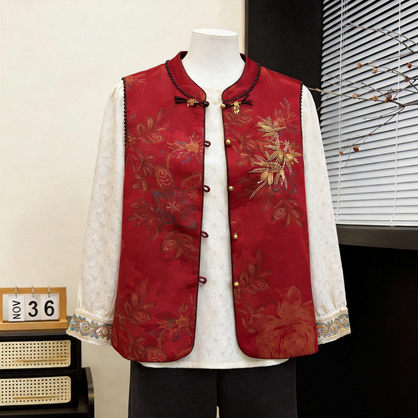 

2026 Spring Chinese National Style Embroidered Jacquard Sleeveless Vest for Women 3XL (Recommended 68-75 kg)