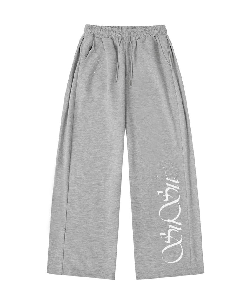 PAGESIISII Sisi Angel Stone Print Side Pleat Wide Sweatpants Light Pink