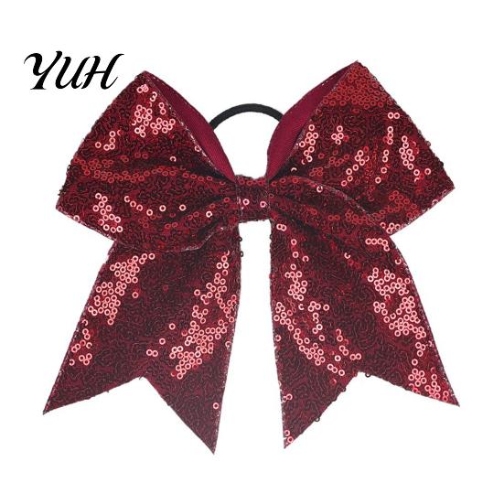 Stage Costume Accessories Sequins Hair Bows, Elastic Tie, Large Cheerleading Shiny Bows for Girls Band Ponytail Holder, Glitter Scrunchies Women Teens