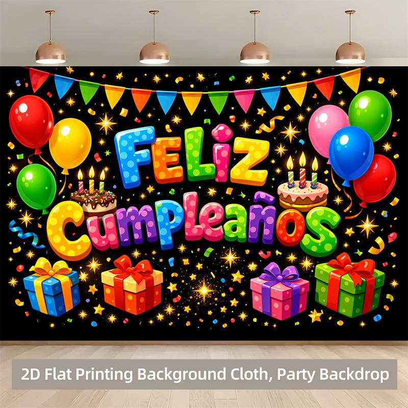 1pc, 2D Flat, Birthday Party Atmosphere Image Polyester Backdrop Party Banner, Suitable for Indoor and Outdoor Events, Wsj