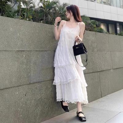 White French Suspender Dress Women's Summer New Vacation Style Small Loose Cake Long Dress Women's Clothing