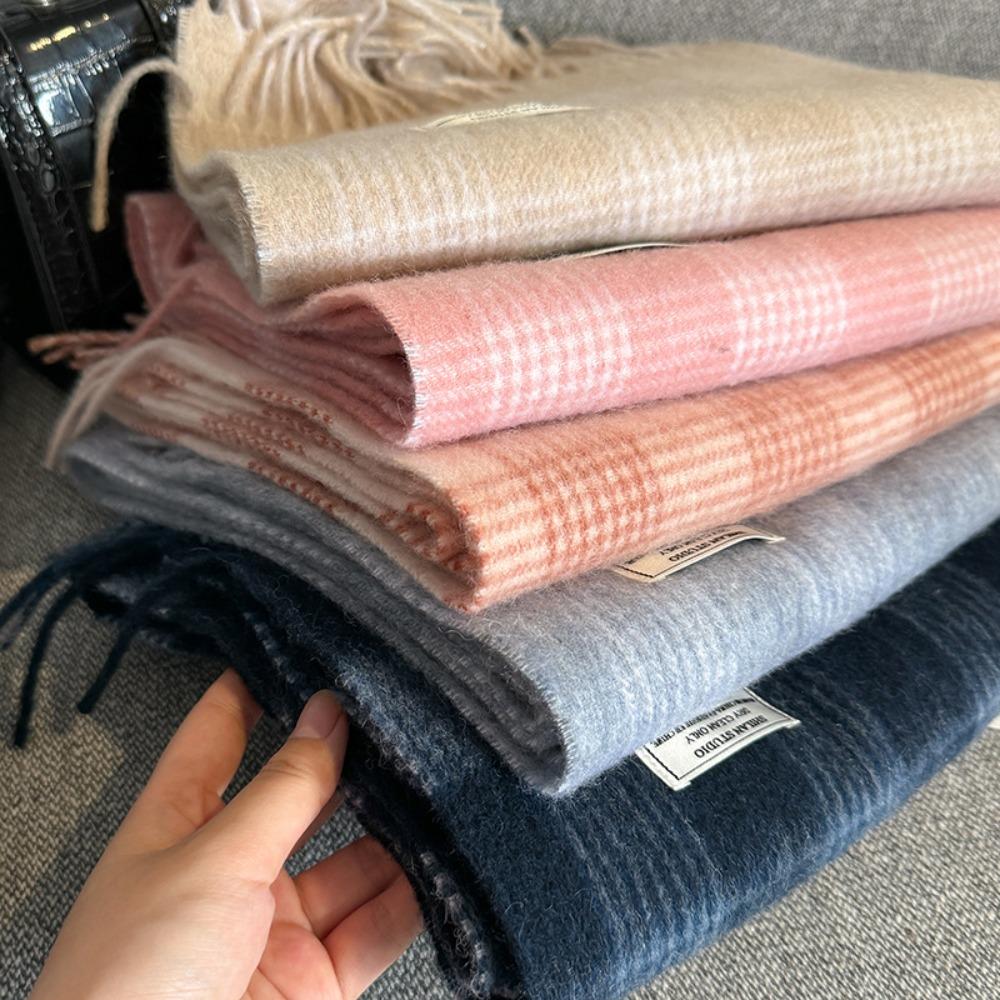Tassel Plaid Scarf Long Wool Neckerchief Luxury Lady Shawl Wraps  Winter