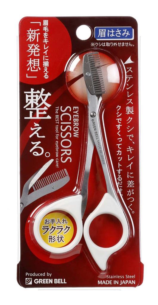 Green Bell Stainless Steel Eyebrow Scissors with White Comb,