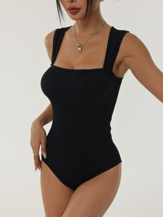 

Женское бесшовное боди-треугольник: Квадратный вырез, двойные бретели, одежда для йоги и фитнеса, формирующая фигуру Large чёрный