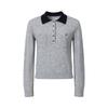 Women's Color-block Polo Collar Wool Blend Knit Sweater