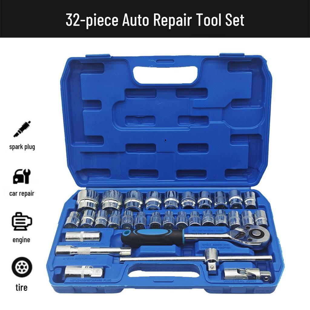 46-Piece Ratchet and Socket Wrench Set for Car and Motorcycle Repair
