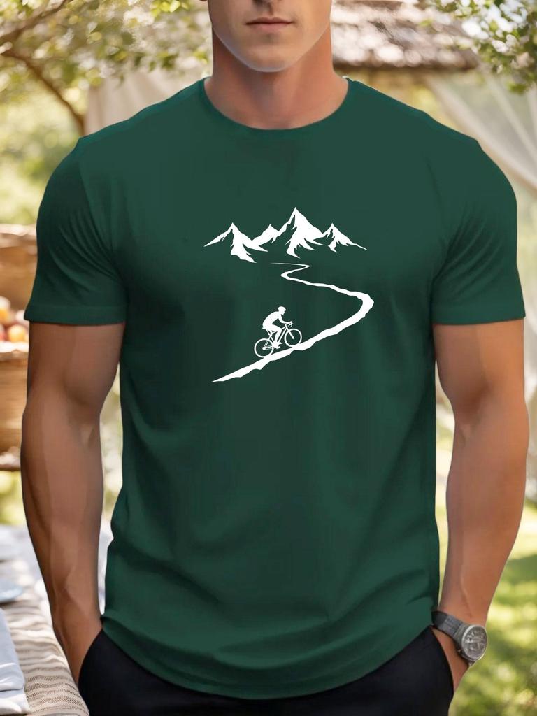 Summer Men's Casual Loose Fashion Cycling Pattern Print Sports Short Sleeve Crew Neck T-Shirt
