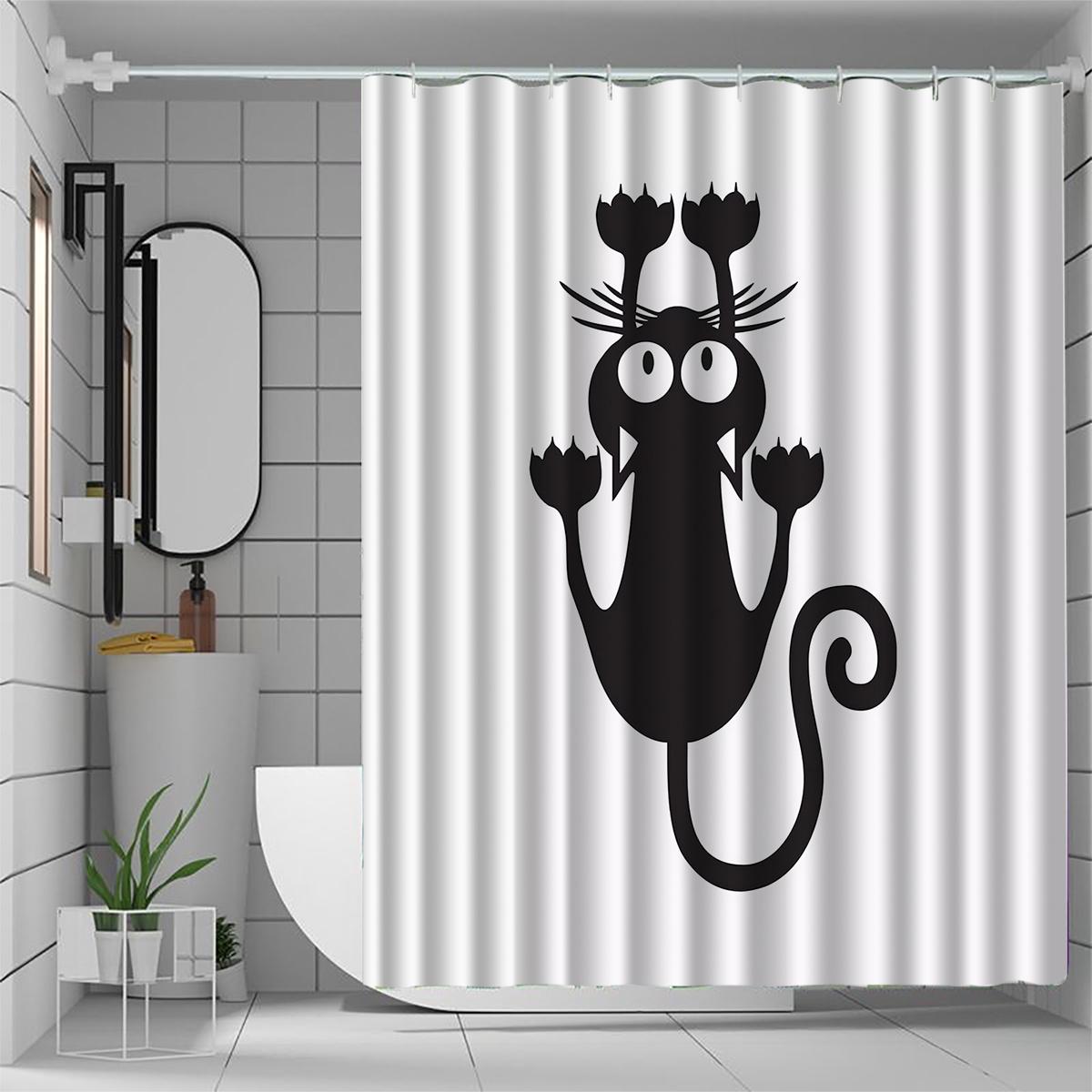 

1Pc A Lying Cat Shower Curtain, High-End Elegant Bathroom Decoration Pattern W60H190(CM)-1 Pcs
