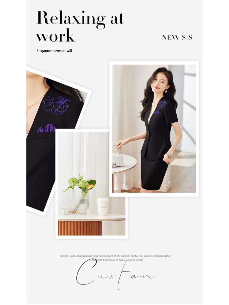 Professional Women's Short-Sleeved Skirt Suit for Hotel and Jewelry Store Front Desk Manager Summer Uniform