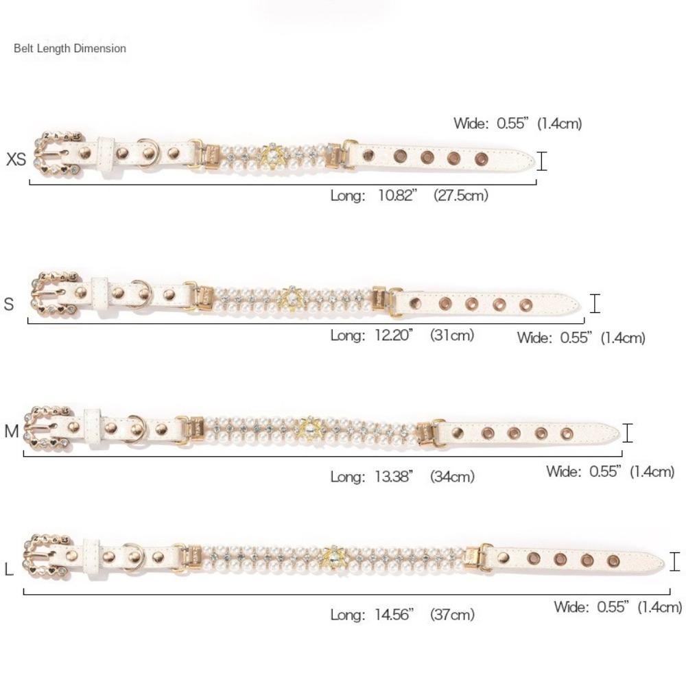Rhinestone Cat Necklace PU Neck Strap for Small Dogs Neck Chain Dog Cat Pearl Collars  Pet Gift