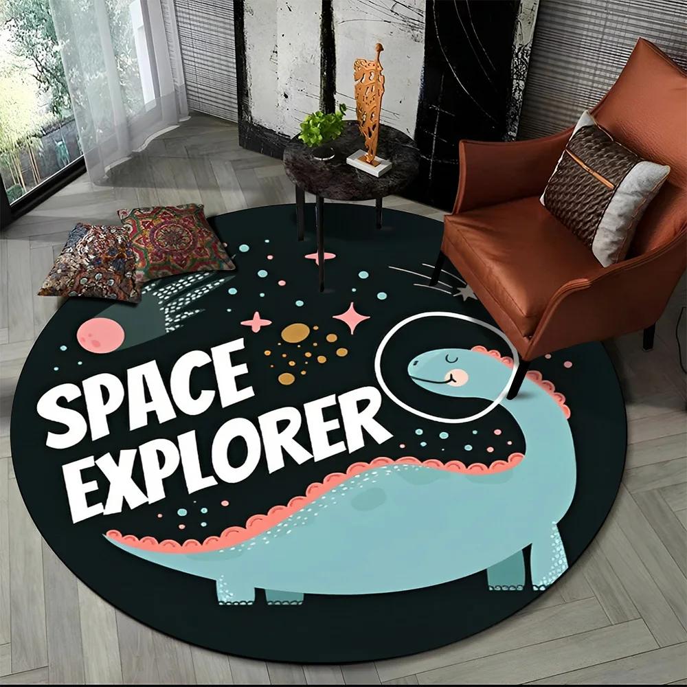 Cartoon Dinosaur Space Cute Dino Children Area Rug,Round Carpet for Living Room Bedroom Sofa Decoration,Kids Non-slip Floor Mat