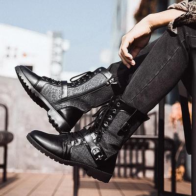 Erkek Punk Botları Sokak Motosiklet Botları Yan Fermuarlı Tokalı Askılı Erkek Botları Günlük Deri Caz Botları Bağcıklı Botlar Erkek Ayakkabı