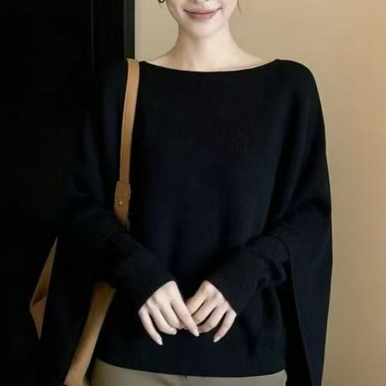 Korean Style Elegant Two-Piece Shawl Knitwear Sweater for Women - Autumn Cape Sleeves, Solid Color, Loose Fit, Slimming Top.