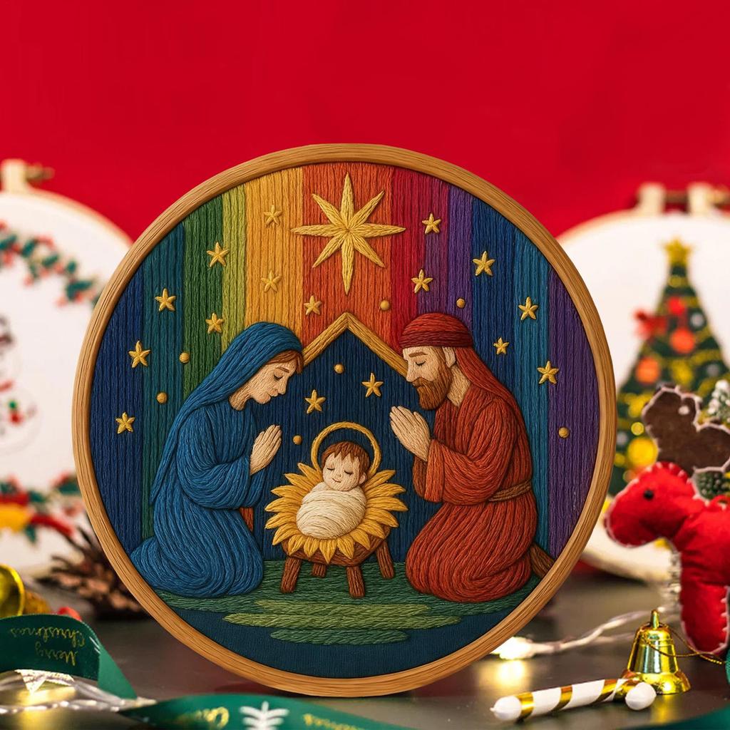 Nativity Embroidery Kit Handmade Nativity Thread Craft Christmas Ornament Embroidery Kit For Stocking Holiday Fall Halloween
