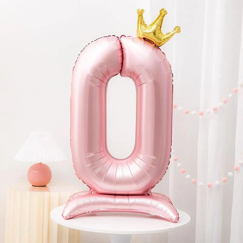 Gradient Color Crown Number Balloon Pillar, 32-40 Inch, First Birthday Party Decoration