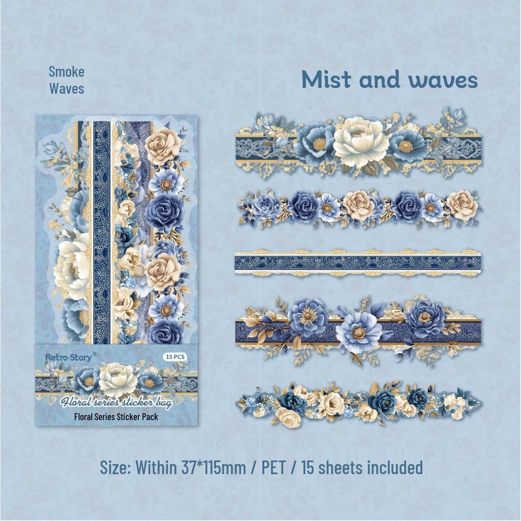 RetroStory Floral Lace Trim PET Stickers for Scrapbooking and Journaling