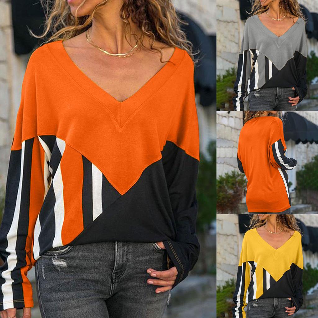 Buy Autumn Women Vneck Tshirts Casual Long Sleeve Tee Shirts Pattern Blouse at affordable