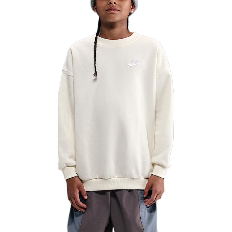 Nike Sweatshirt Solid Color Crew Neck Long Sleeve Kids Tops White FD2923-047