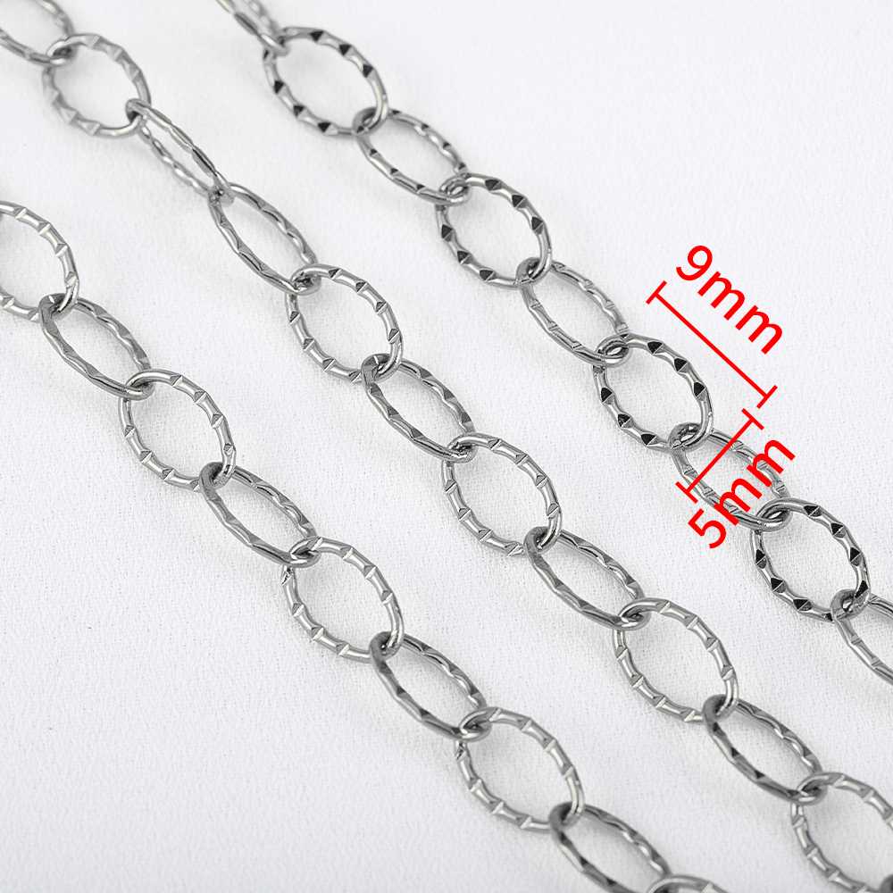 1Meter Embossing 304 Stainless Steel 7mm Oval Shape Handmade Chains for DIY Craft Necklace Bracelets Jewelry Making Accessories