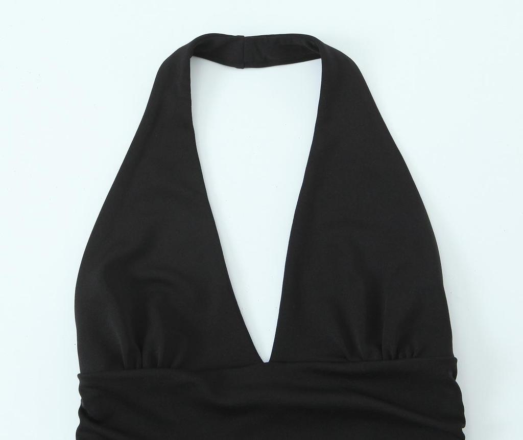 2025 Spring/Summer Women's Slim Solid Color Halter Neck High Waist Mini Dress
