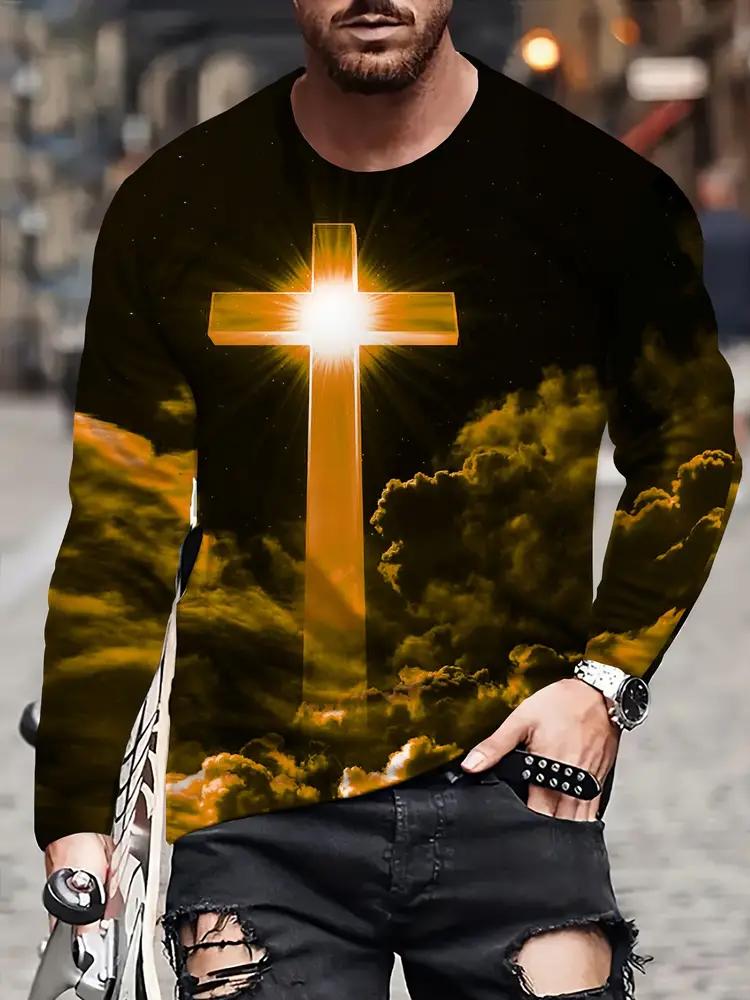 

Трендовая мужская футболка с длинным рукавом и 3D-принтом с рисунком креста и облаков, модная, удобная, весна/осень, для активного отдыха 4XL оранжевый