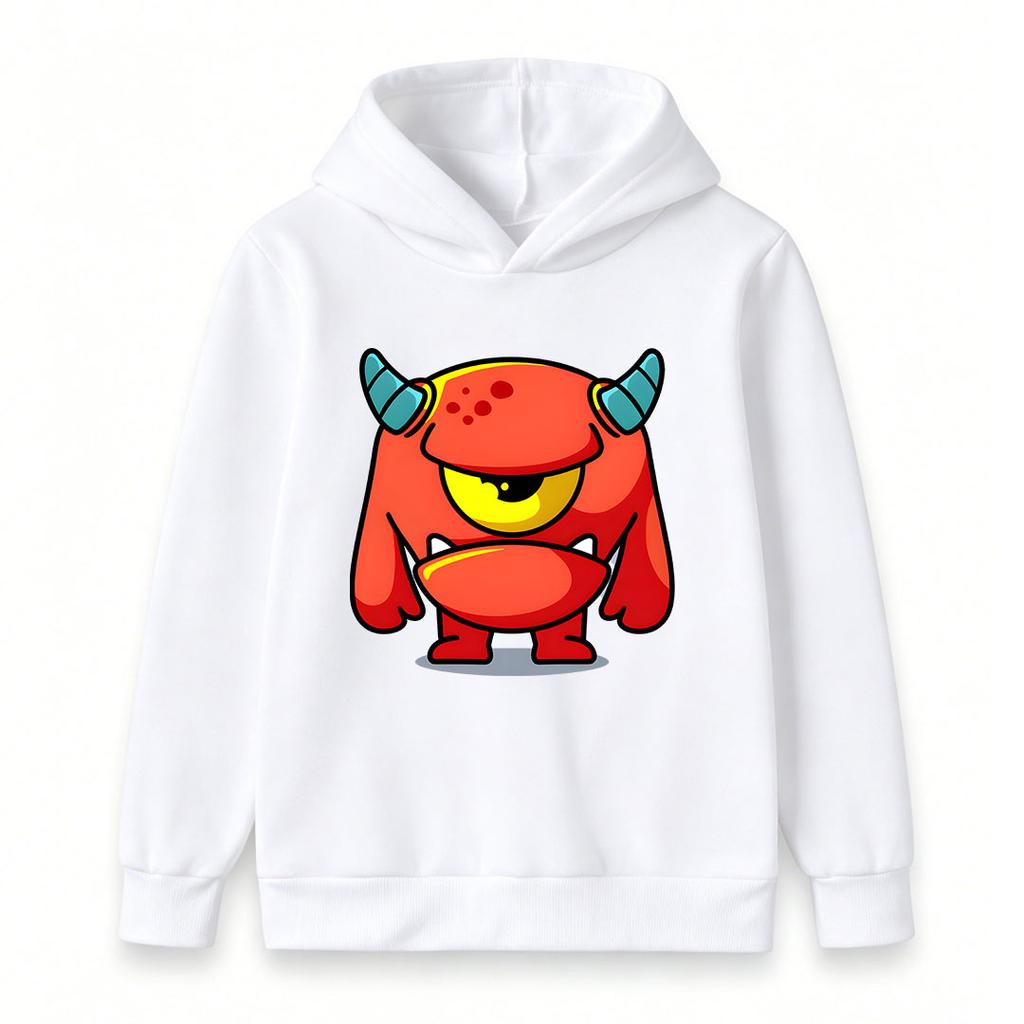 Kids Boys Girls Cartoon One-Eyed Red Monster Print Pullover Hoodie, Soft Casual Long Sleeve Hooded Sweatshirt for Boys Girls Daily Wear Cosplay