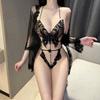 Sex Underwear Sexy Perspective Butterfly Top Strap One-piece Three-point Blouse Set Passion Temptation