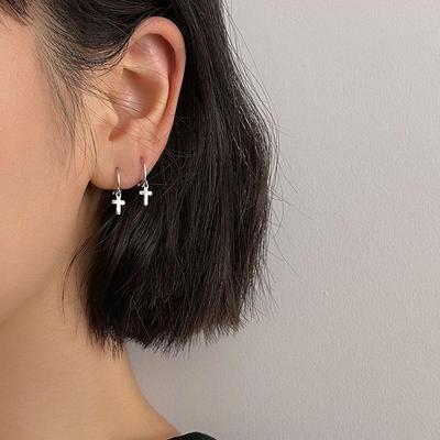 Mini Cross Pendant Cartilage Drop Hoop Earrings Simple Small Women Men Jewelry Female Girls Gifts